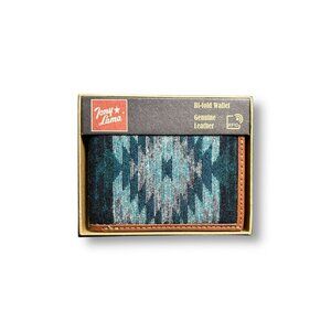 NIB Tony Lama‎ Blue Gray Aztec Bifold Wallet Canvas Leather Western RFID Cowboy